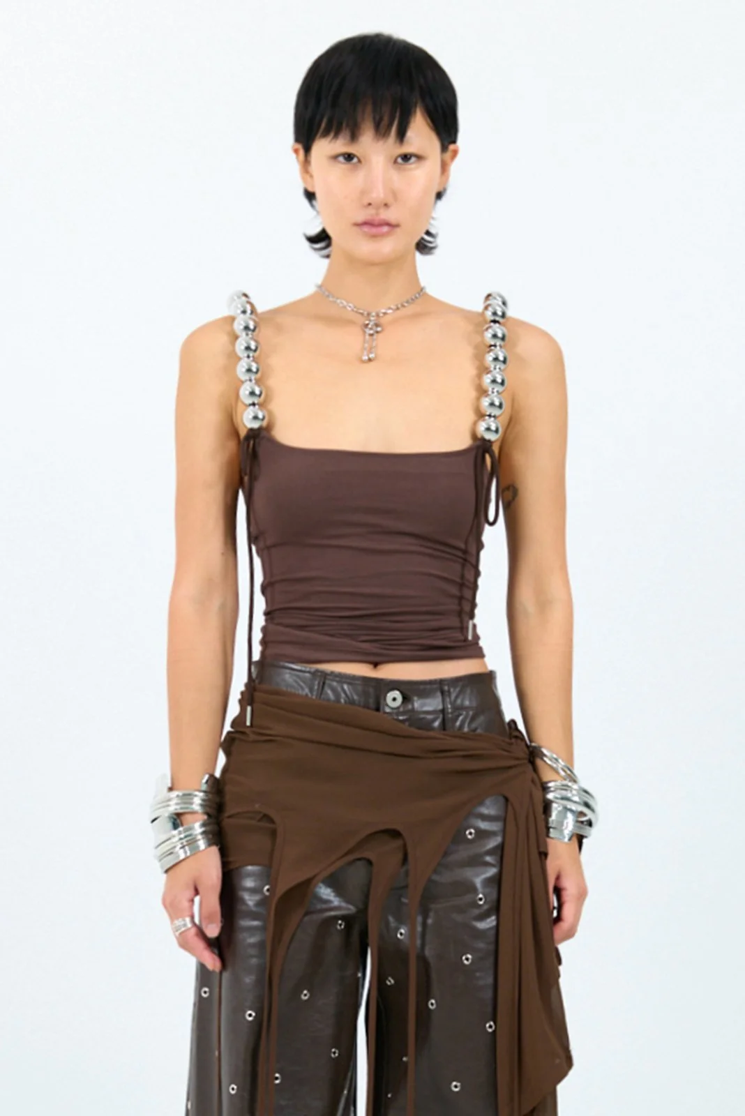 タ*ク様 nullus entangled tank top sphere tank brown — .nibgnus